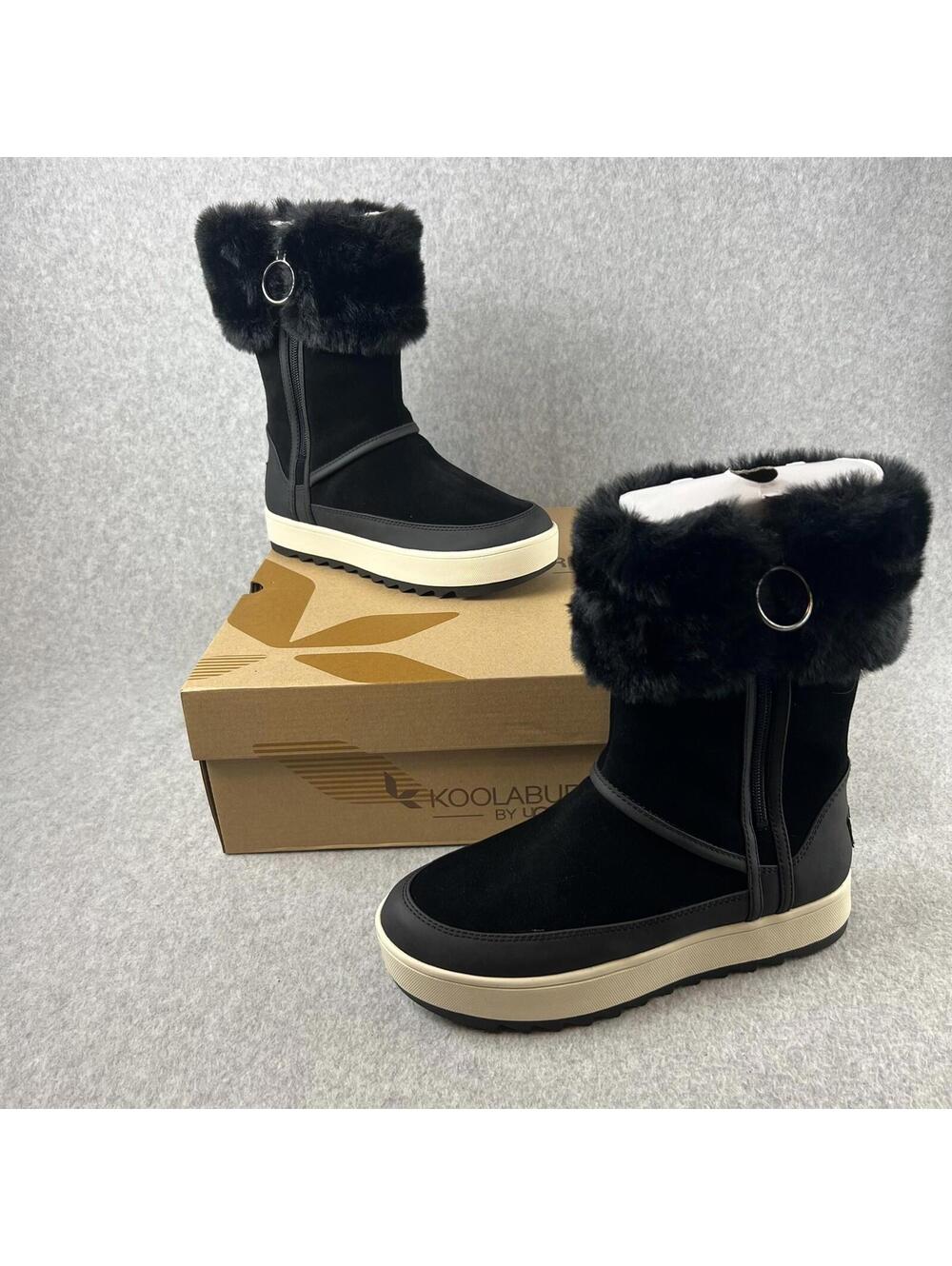 Koolaburra UGG Winter Boots Women's Size 6 Faux Suede Fur Trim Above Ankle